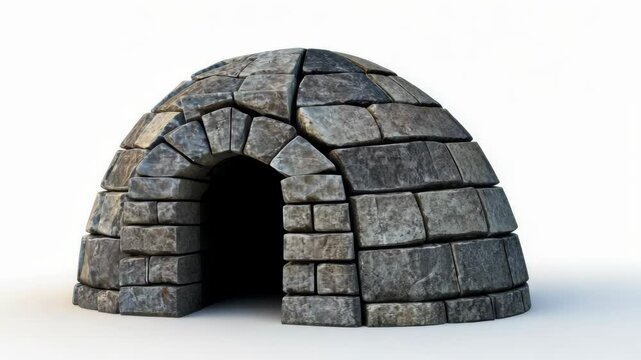 A stone igloo stands on a white background