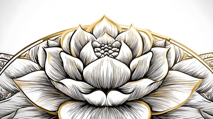 A delicate golden mandala with minimalist detailing, set against a crisp white background. The simple, symmetrical patterns exude elegance and refinement. Created using minimalist gold accents,