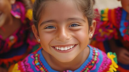 Young girl smiling wearing colorful traditional clothes
