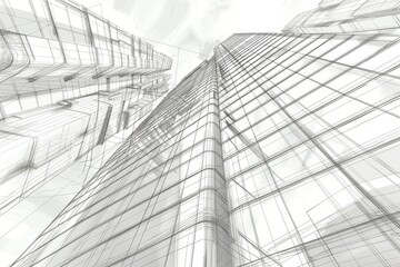 Fototapeta premium Idea sketches of skyscraper and portfolio images of similar renders.