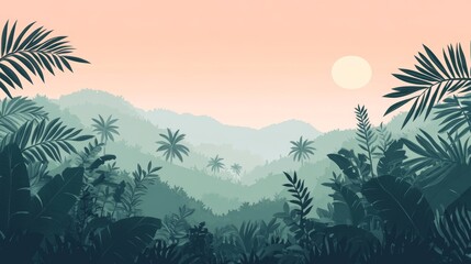 Naklejka premium Tranquil Jungle Landscape at Sunset