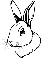 Black Drawing of Rabbit Head Isolated on White Background - Illustration, Vector