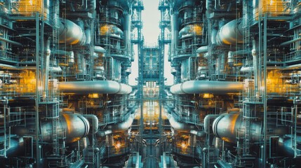 Fototapeta premium Industrial Control Room with Vast Pipe Networks