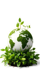 World sustainable future made in green eco friendly concept in the earth globe with white background. Generative AI