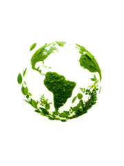 World sustainable future made in green eco friendly concept in the earth globe with white background. Generative AI