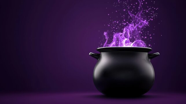 Magic potion in a cauldron, purple effect