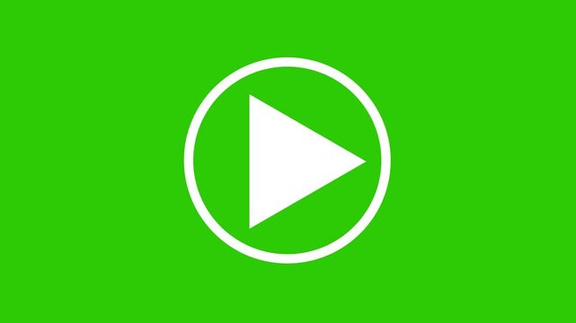 White circle Play button icon. Video and audio music play button animation icon on green background. Play button animation icon concept.