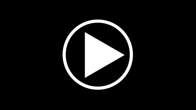 White circle Play button icon. Video and audio music play button animation icon on black background. Play button animation icon concept.
