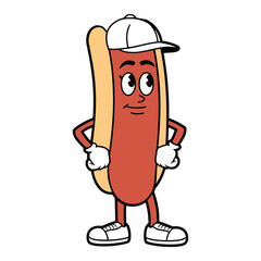 Cartoon Hot Dog Character in a Cap Illustration