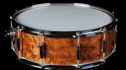 Obraz premium Classic Wooden Snare Drum on Black Background