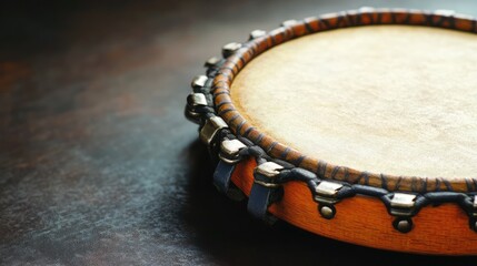 Fototapeta premium Traditional Drum on a Wooden Table Surface