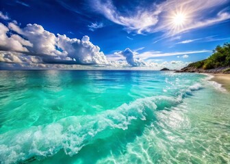 Serene Turquoise Waters Gently Lapping at the Shore Under a Clear Blue Sky in Tranquil Setting