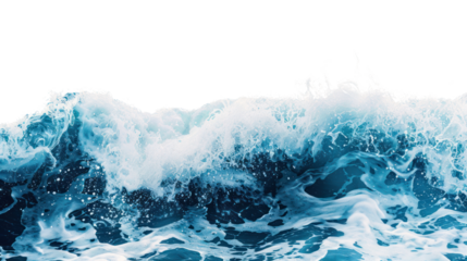 Blue sea wave with white foam isolated from the white background.