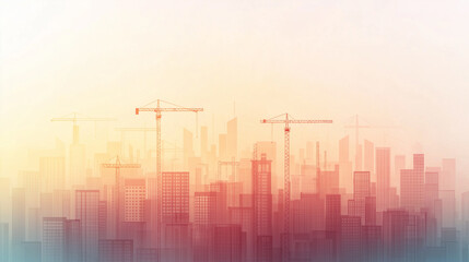 Obraz premium A city skyline with many tall buildings and cranes