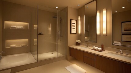 Modern Elegant Bathroom with Shower and Soothing Lighting