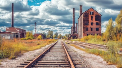 Fototapeta premium Industrial Landscape with Factories and Railways