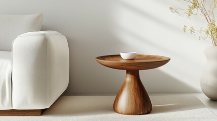 Stylish wooden side table in modern living room.