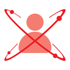 Icon. A human silhouette. Surrounded by atoms. Simple illustration for social media. Anonymous user.