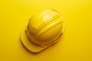 Yellow Hard Hat Safety Helmet on Yellow Background