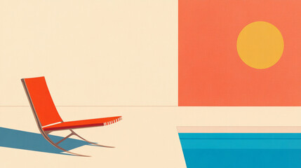 bauhaus, barcelona chair, vintage indoor illustration