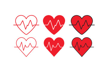 Red Heart with Pulse, Heart icons with Pulse, Hearbeat icon collection, heart beat pulse icon, heart beat outline, Cardiogram heart icon set.