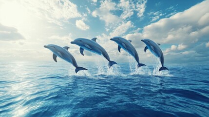 Fototapeta premium A family enjoying a once-in-a-lifetime experience swimming with dolphins off the coast of Hawaii