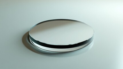 Symmetrical view of a glass mirror positioned on a smooth surface, showing precise reflections and clarity
