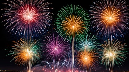 Naklejka premium A colorful firework display against a dark night sky.