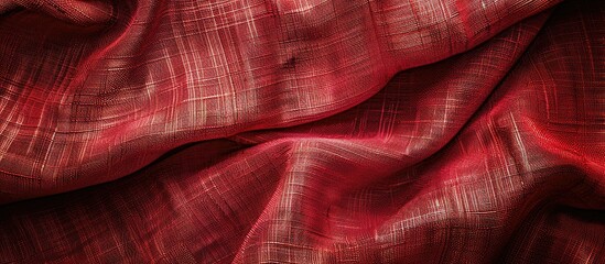 Fototapeta premium Detailed close up of a natural red fabric texture in light red Made of cotton or linen this textured red canvas background is perfect for a copy space image