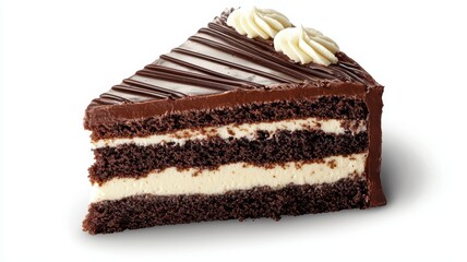 Indulgent slice of moist wedding cake featuring rich layers of chocolate and vanilla for a luxurious celebration.