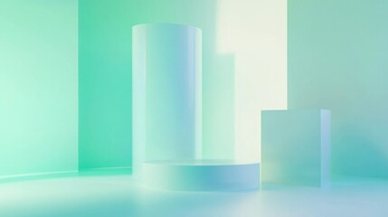 Fototapeta premium Tranquil Serenity - 3D Render Illustration with Smooth Blue and Green Gradients for Electronic Showcases