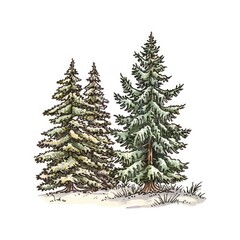 Obraz premium Detailed winter evergreen tree illustration