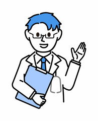 白衣を着た説明する医者