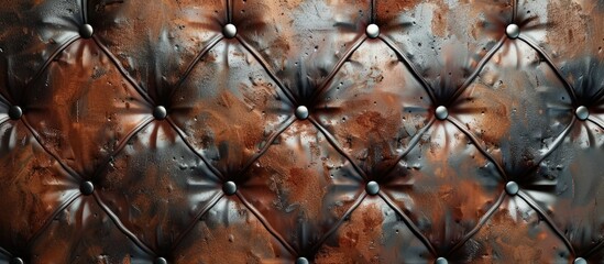 Fototapeta premium A retro brown leather design on a textured metal surface with copy space image