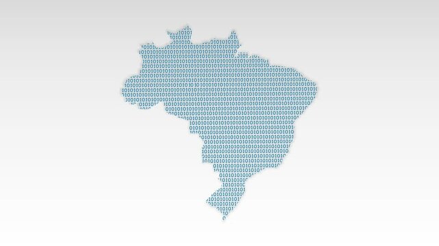 Brazil map using binary numbers on white background to mean advancement of digital and technology