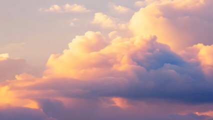 Cumulus clouds transforming in sunset sky