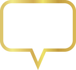 Fototapeta premium 3x2 aspect ratio gold metallic speech bubble with rectangular shape, rounded corners. Blank outline talk balloon with centered, sharp, downward-pointing triangular tail on transparent background. 