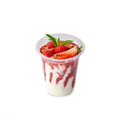 Fruit pudding is in the cup and isolated white background.