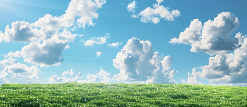 A picturesque scene with blue sky white clouds and a lush green field with plenty of copy space image