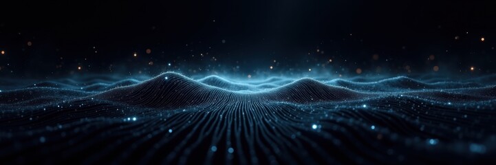 A stunning digital landscape depicting waves of light, perfect for technology, science, and innovation themes. Captures the essence of data visualization and creativity.