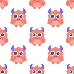 Seamless pattern with monster. Vector children's background