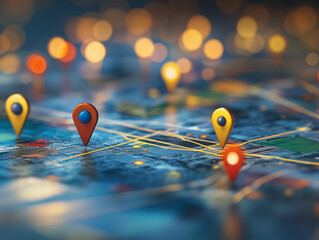 Location pins on a digital map
