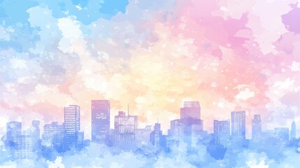 Minimalist Cityscape in Watercolor Style