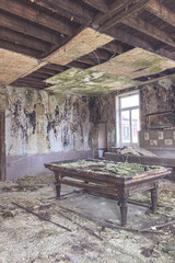 wooden table in abandoned place