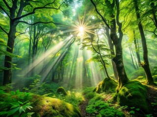 Obraz premium Vibrant Chartreuse Flashes Illuminate Lush Vegetation in a Stunning Natural Landscape Scene