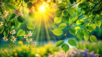 Vibrant Green Foliage Glistening in Radiant Sunlight, Nature's Beauty Captured in Lush Detail