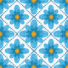 Ikat seamless pattern, geometric design, motif ethnic handmade, Ikat ethnic tribal, boho colors seamless wallpaper. Ethnic Ikat abstract background art, greeting cards, printing goods.