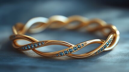 Refined 3D gold bracelet shimmering stones displayed on a smooth minimalistic background combining the elegance of gold with the understated beauty of minimal design