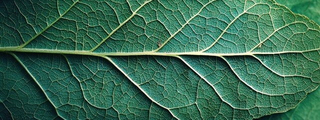 Fototapeta premium Close-up of green leaf showing intricate vein pattern and texture Generative AI