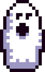 Fototapeta premium Abstract Halloween ghost in 8 bit pixel art style. This retro pixel art design brings a fun and festive vibe, perfect for decorations, greeting cards, and decor for Halloween party. 
